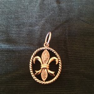 Fleur de lis  diamond accent pendant two tone